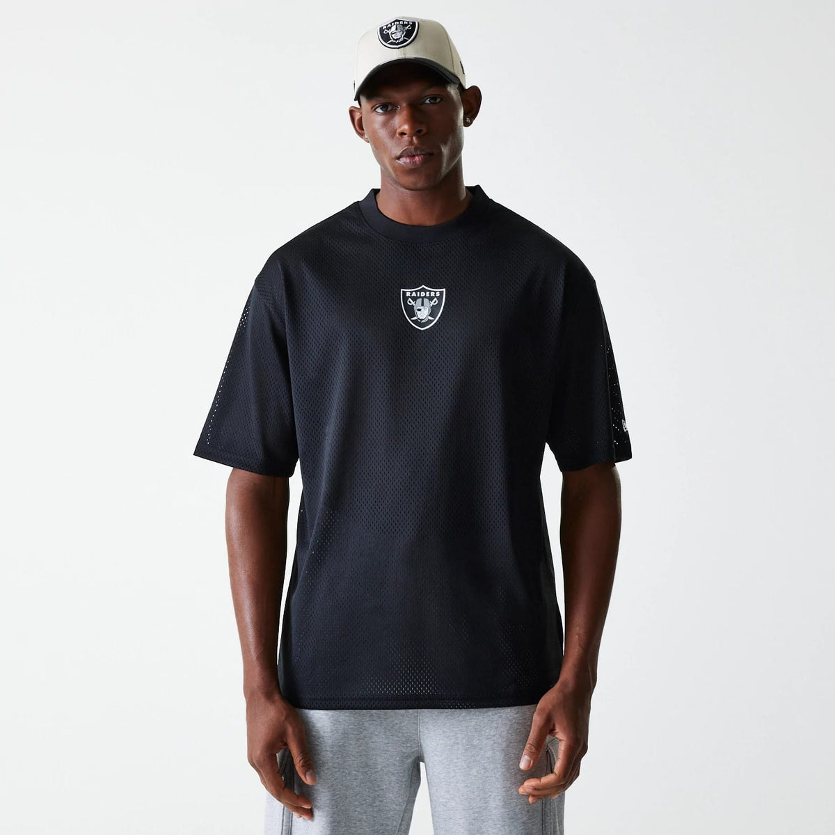 Las Vegas Raiders NFL Essentials Black Oversized Mesh T-Shirt-klyvox