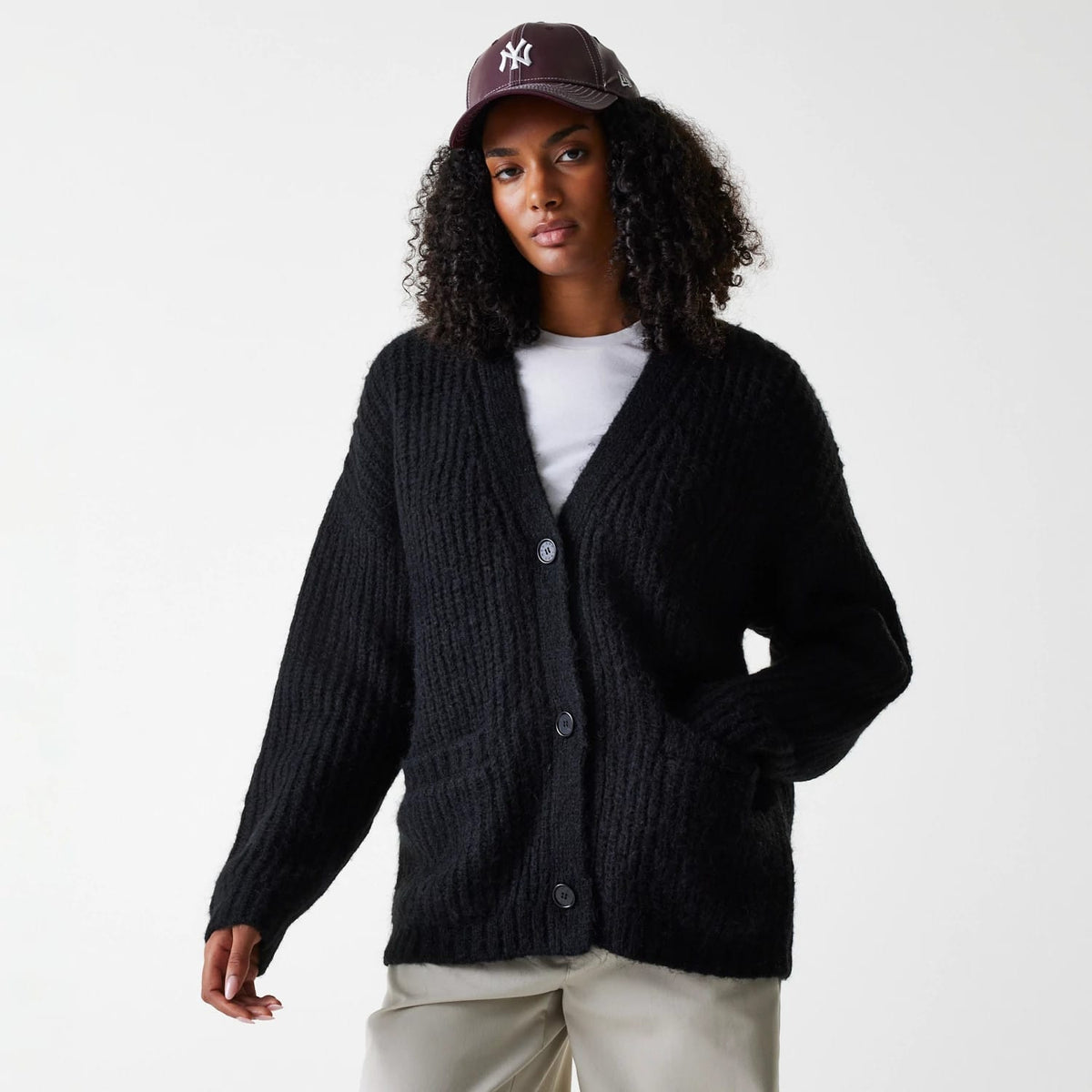 New York Yankees Womens MLB Knit Black Cardigan-klyvox