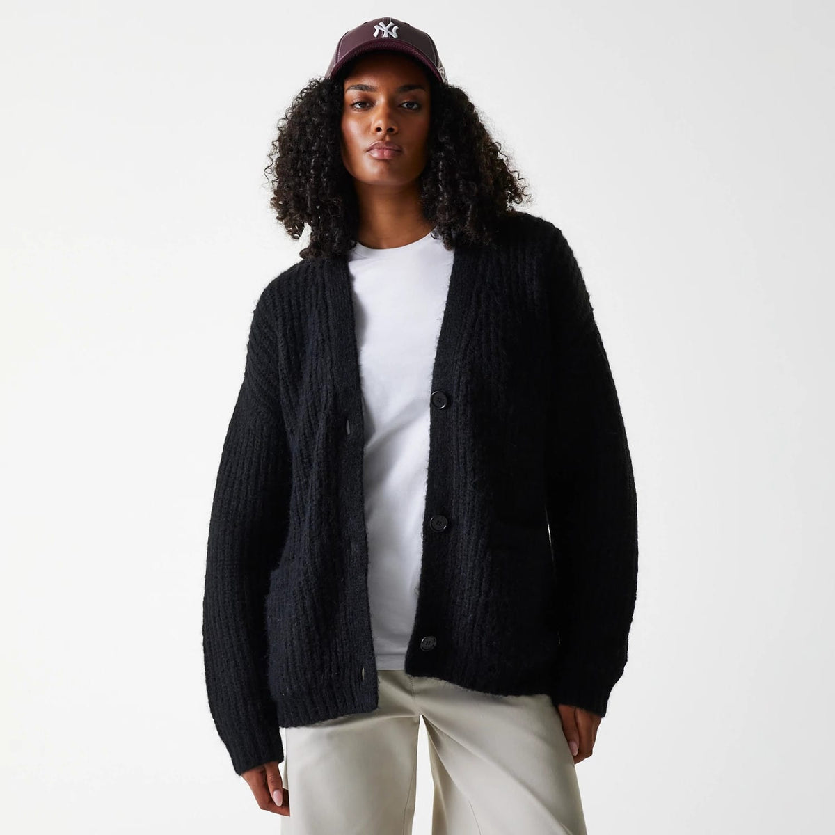 New York Yankees Womens MLB Knit Black Cardigan-klyvox