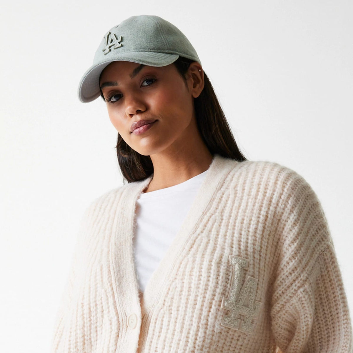 LA Dodgers Womens MLB Knit Light Beige Cardigan-klyvox
