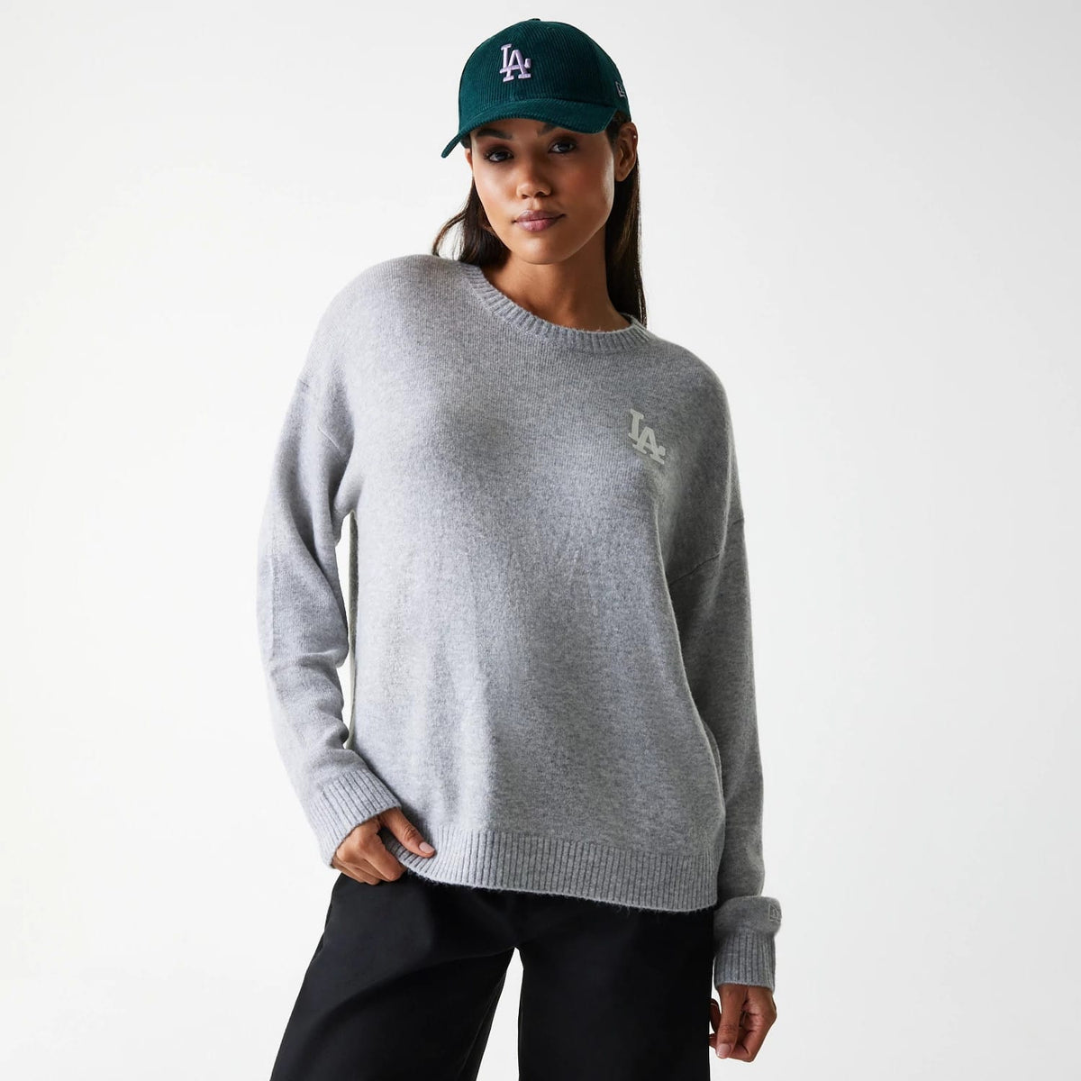 LA Dodgers Womens MLB Knit Grey Crew Neck Sweater-klyvox