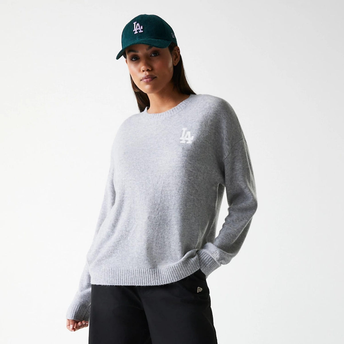 LA Dodgers Womens MLB Knit Grey Crew Neck Sweater-klyvox