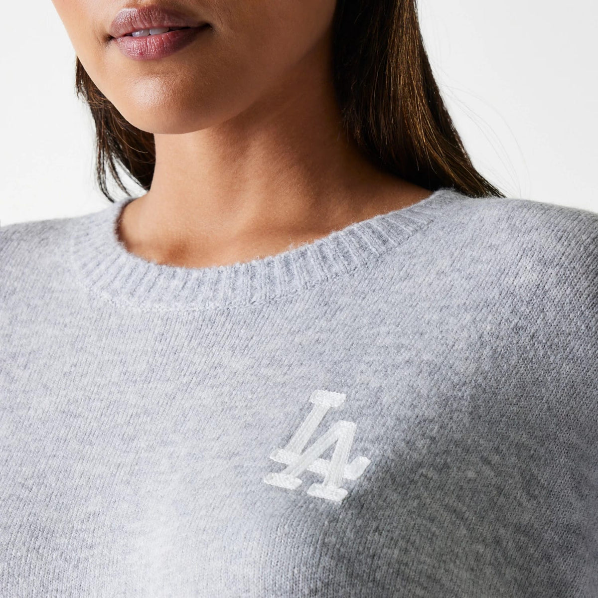 LA Dodgers Womens MLB Knit Grey Crew Neck Sweater-klyvox