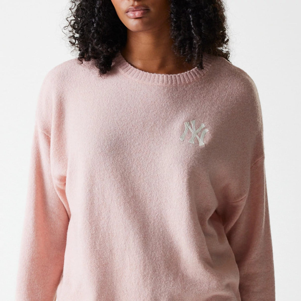 New York Yankees Womens MLB Knit Pastel Pink Crew Neck Sweater-klyvox