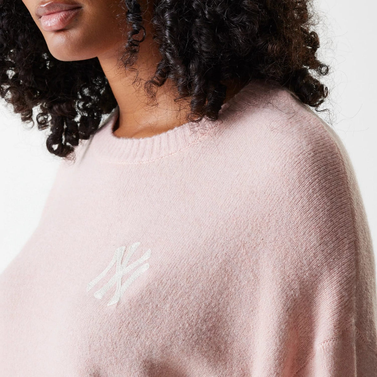 New York Yankees Womens MLB Knit Pastel Pink Crew Neck Sweater-klyvox