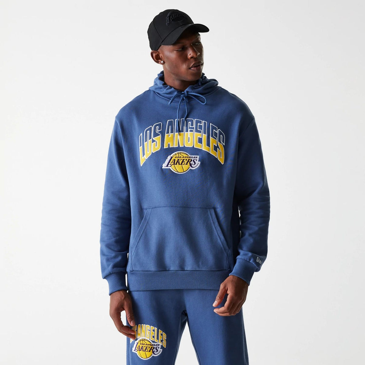 LA Lakers NBA Arch Graphic Dark Blue Oversized Pullover Hoodie-klyvox