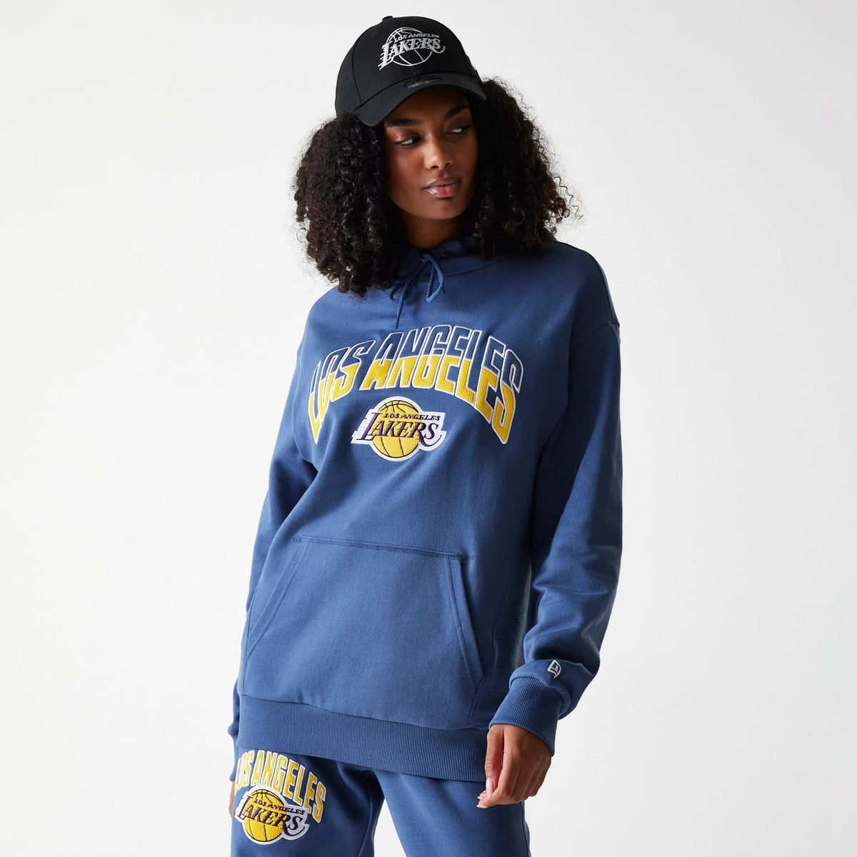 LA Lakers NBA Arch Graphic Dark Blue Oversized Pullover Hoodie-klyvox