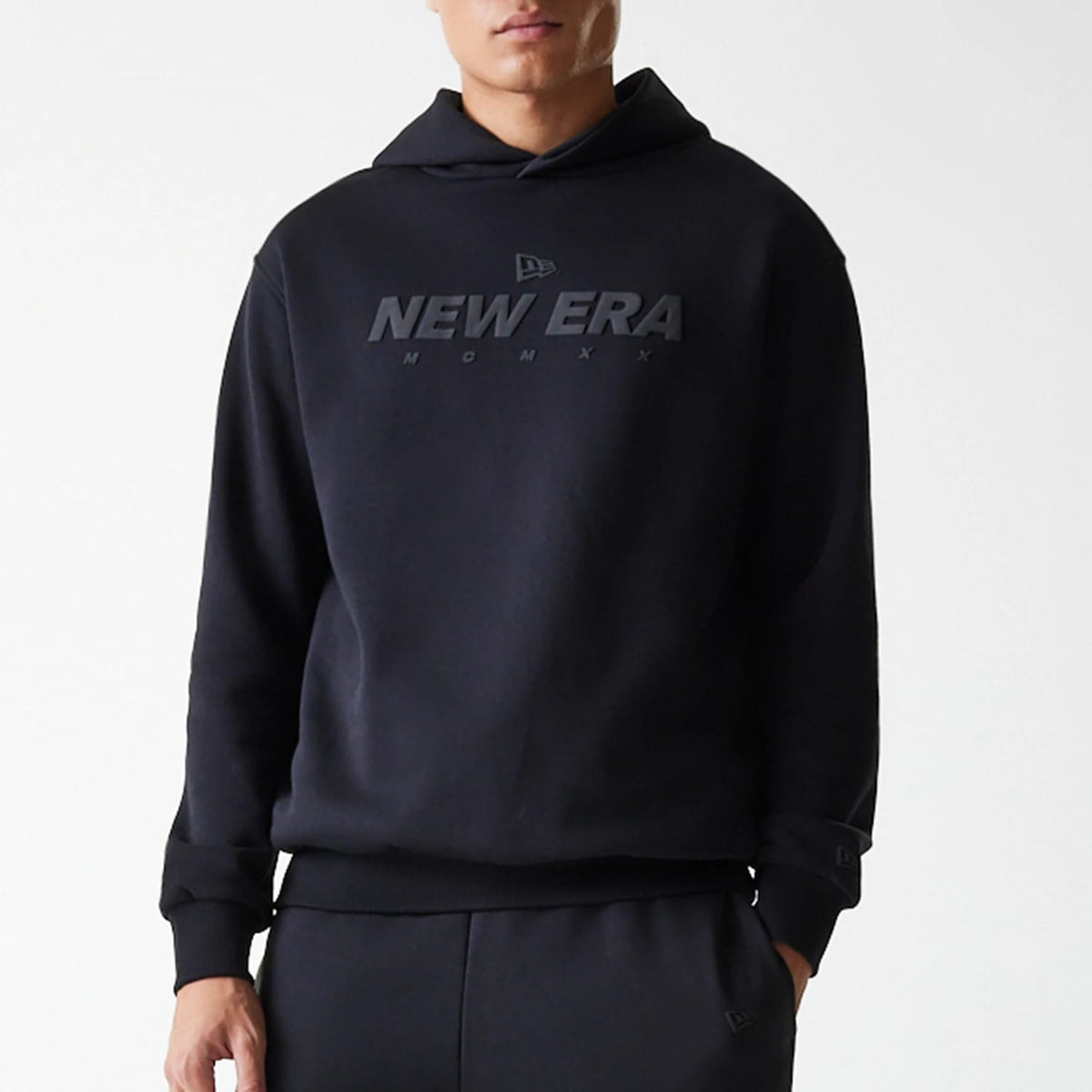 New Era Tech Black Oversized Pullover Hoodie-klyvox