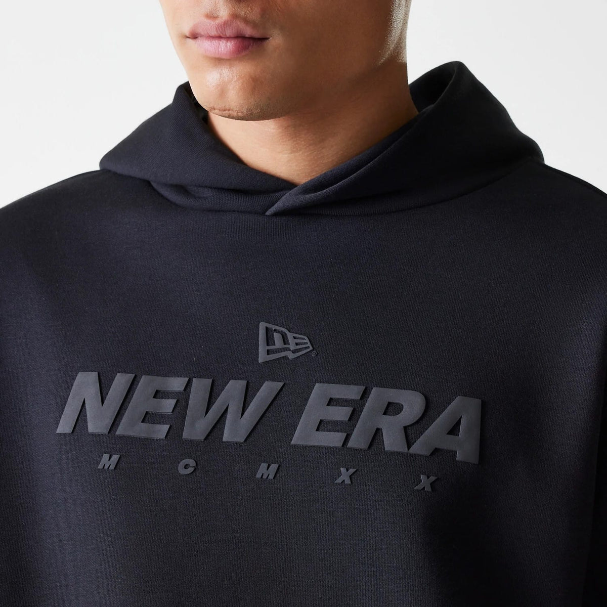 New Era Tech Black Oversized Pullover Hoodie-klyvox