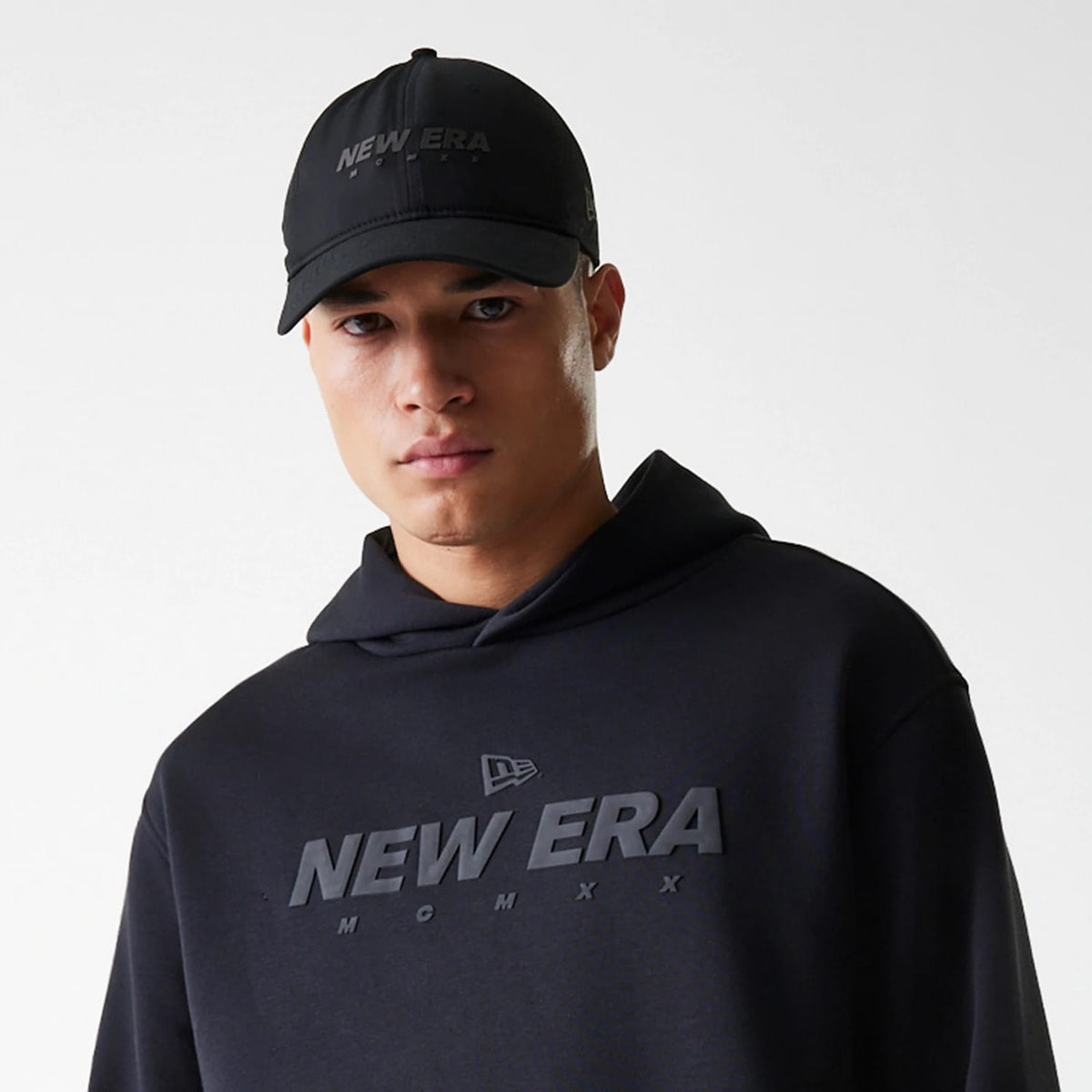 New Era Tech Black Oversized Pullover Hoodie-klyvox