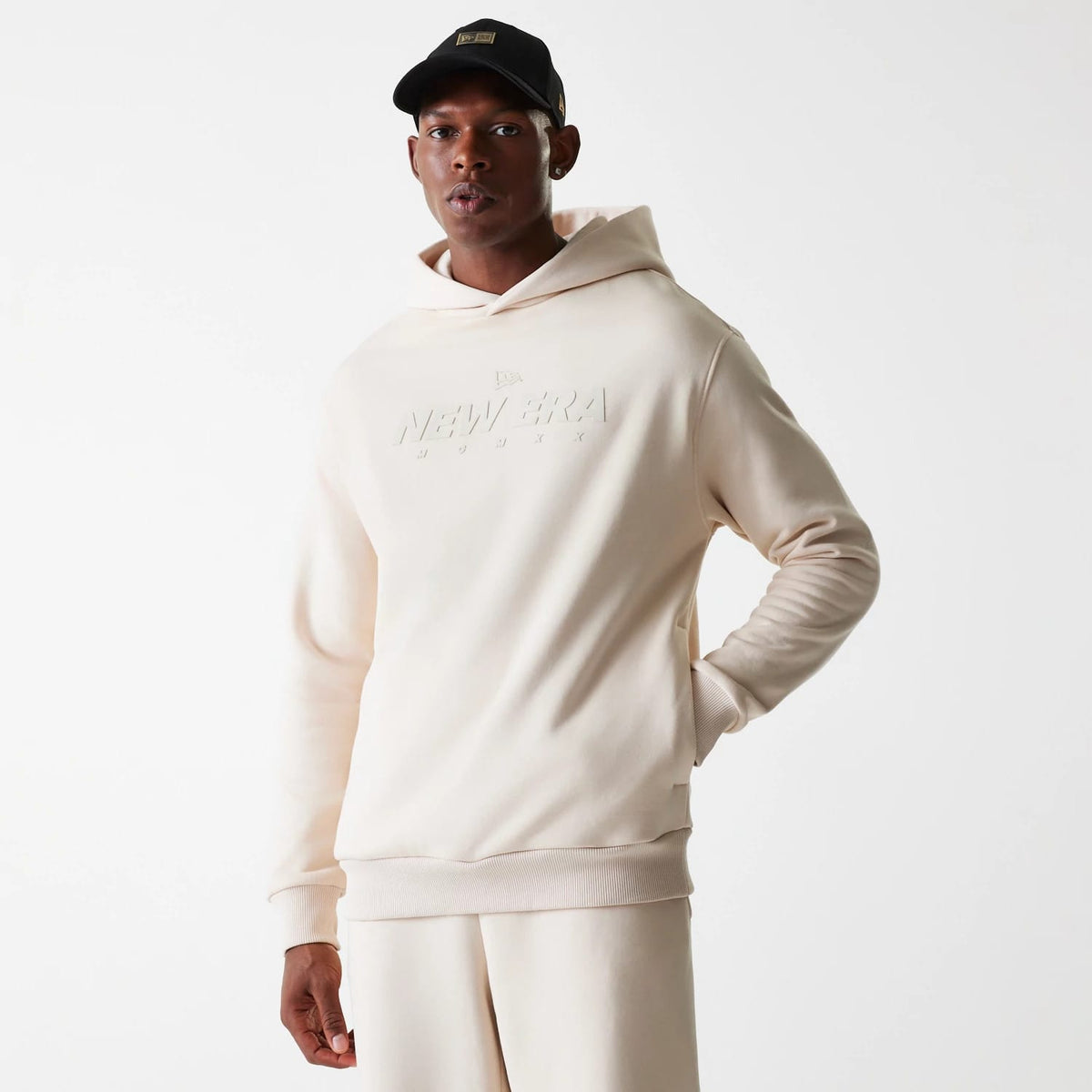 New Era Tech Light Beige Oversized Pullover Hoodie-klyvox