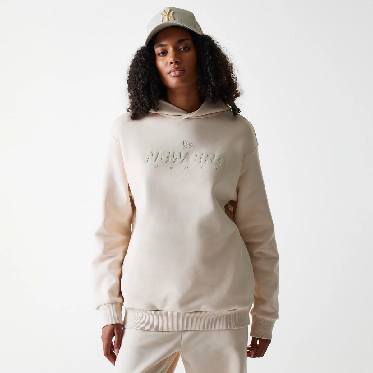 New Era Tech Light Beige Oversized Pullover Hoodie-klyvox