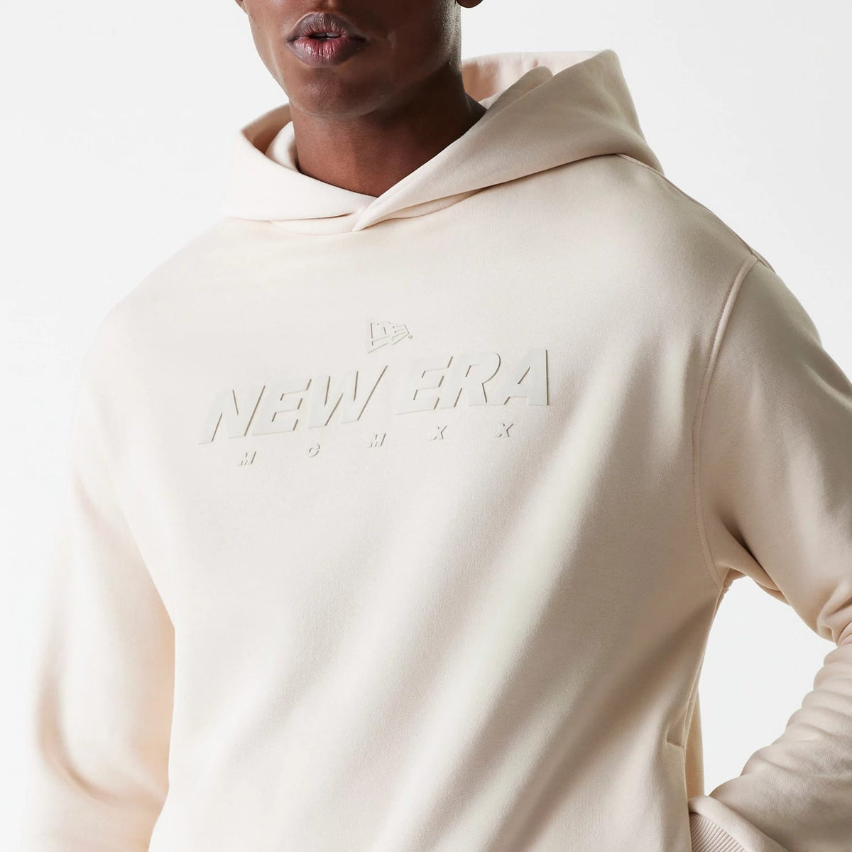 New Era Tech Light Beige Oversized Pullover Hoodie-klyvox