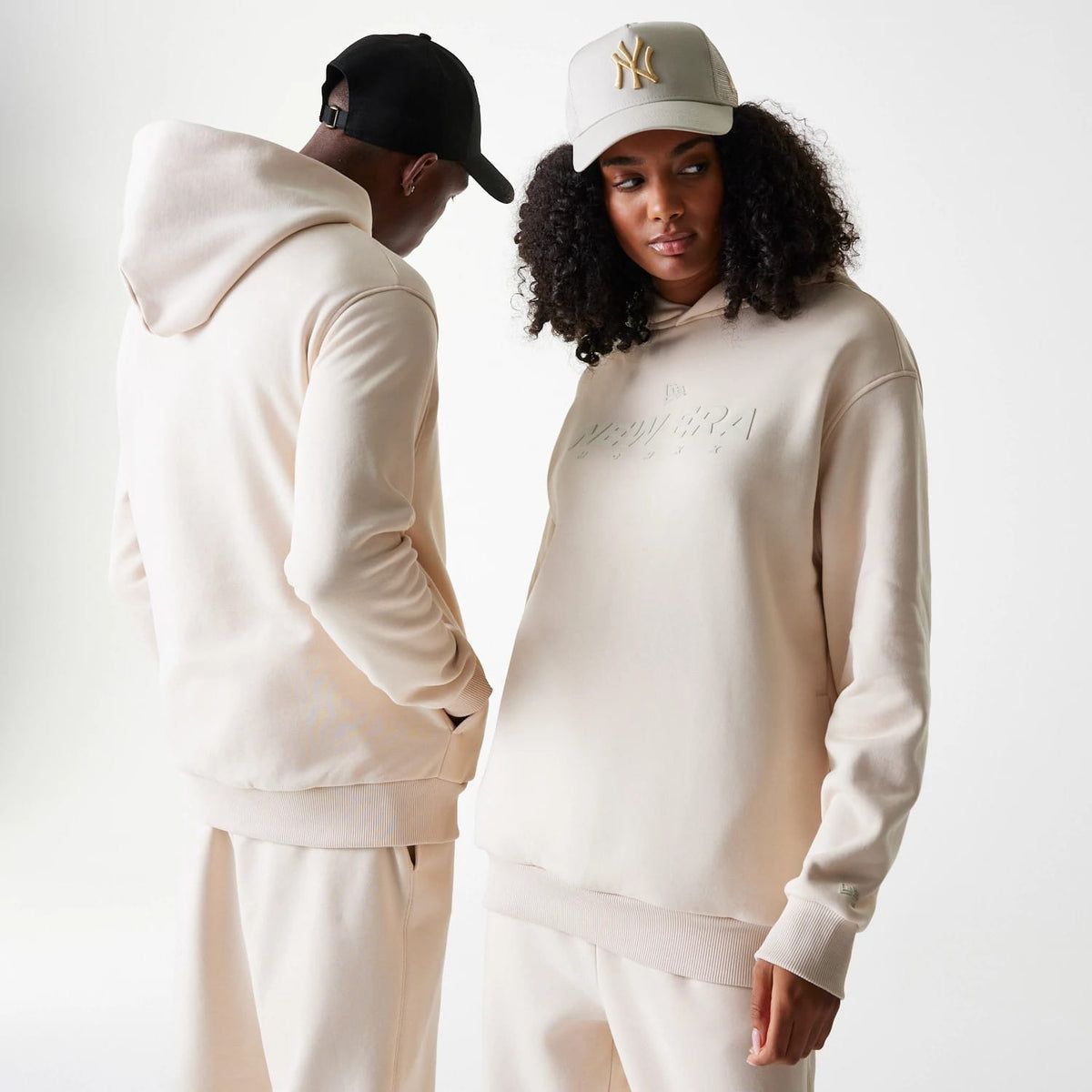 New Era Tech Light Beige Oversized Pullover Hoodie-klyvox