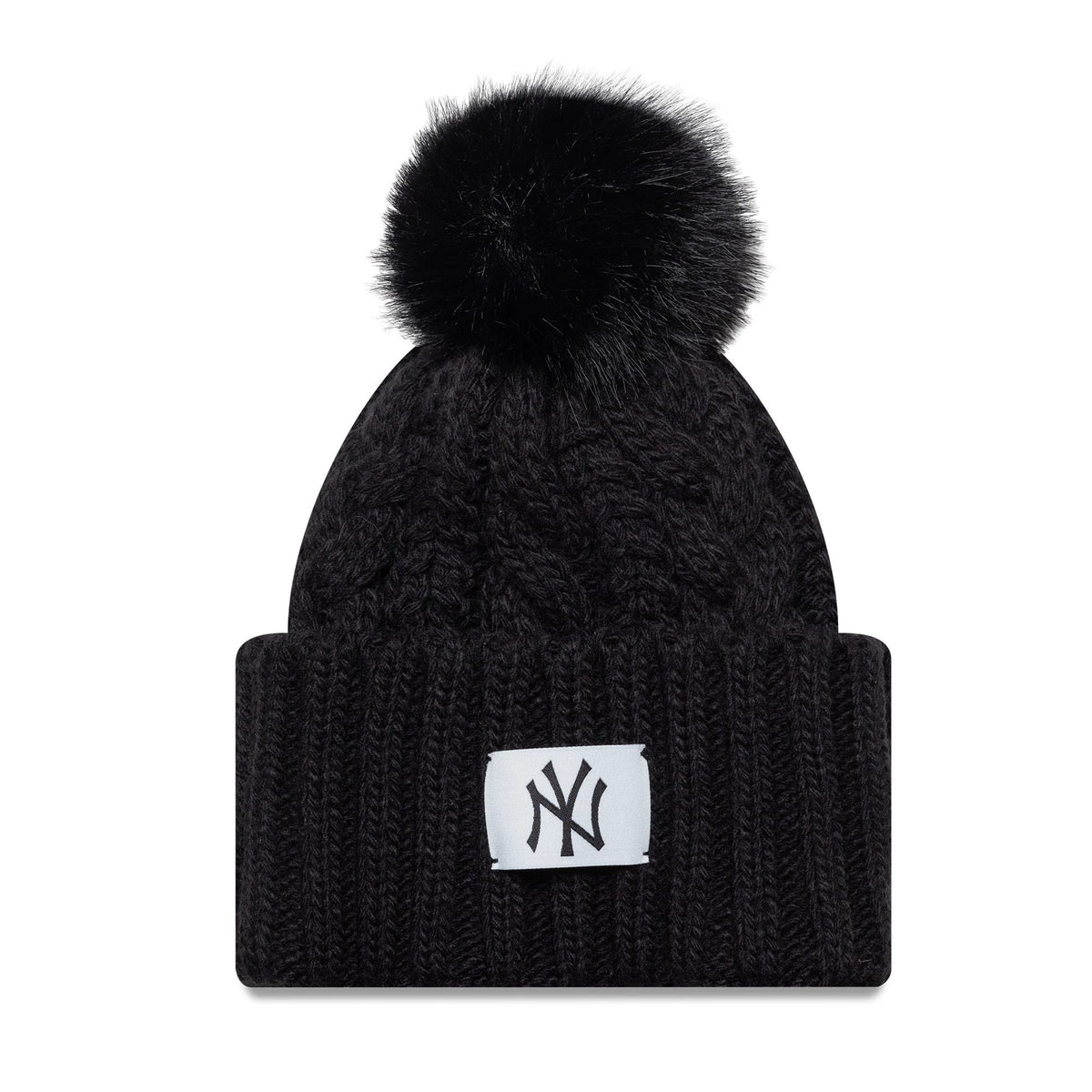 New York Yankees Youth MLB Black Cable Knit Beanie Hat-klyvox