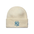 New York Yankees Womens MLB Cream Wide Cuff Knit Beanie Hat-klyvox