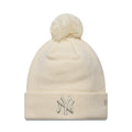 New York Yankees Womens MLB Metallic Light Beige Cuff Knit Beanie Hat-klyvox
