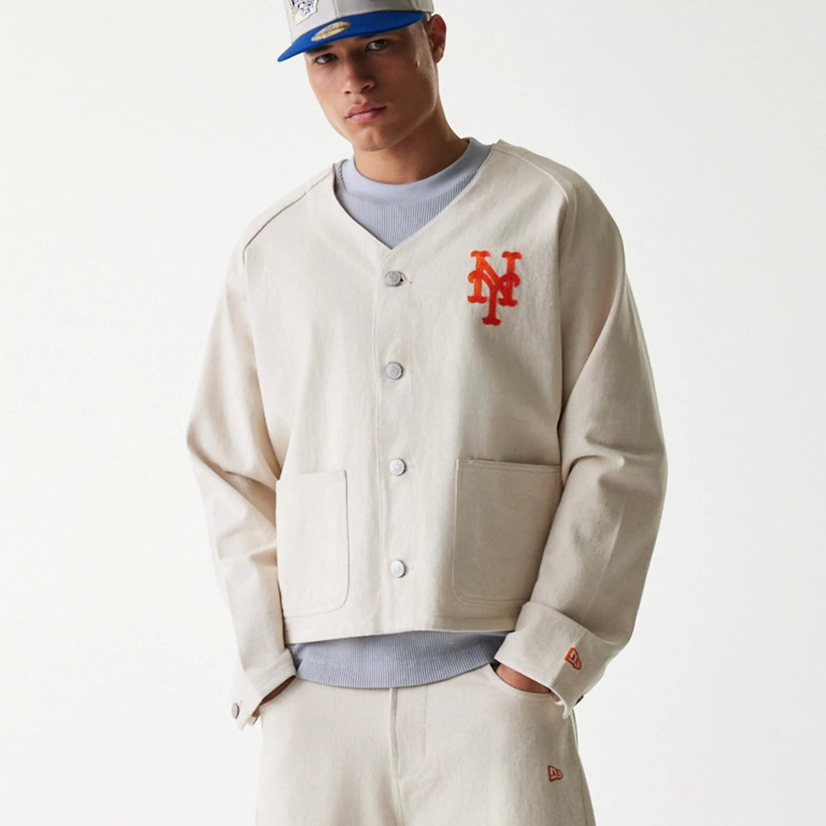 New York Mets MLB Cotton Open Cream Jacket-klyvox