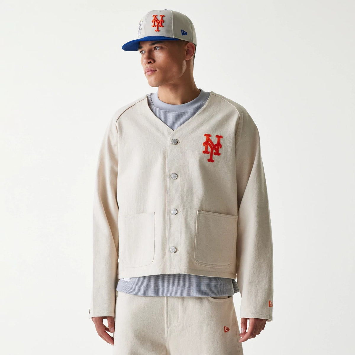 New York Mets MLB Cotton Open Cream Jacket-klyvox