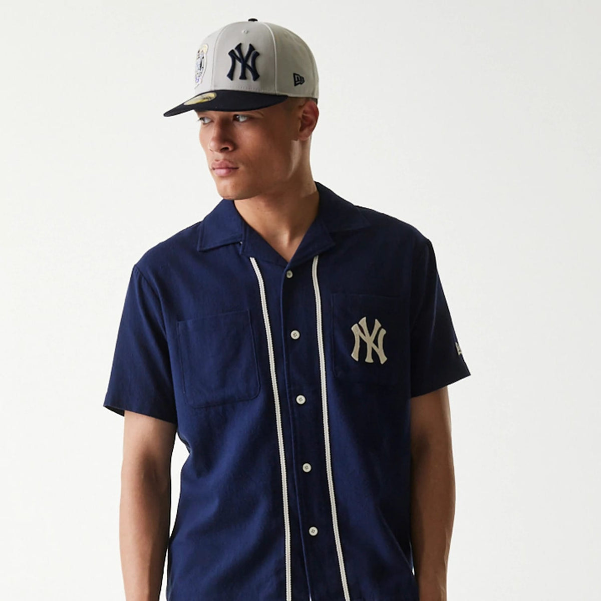 New York Yankees MLB Piping Navy Short Sleeve Shirt-klyvox