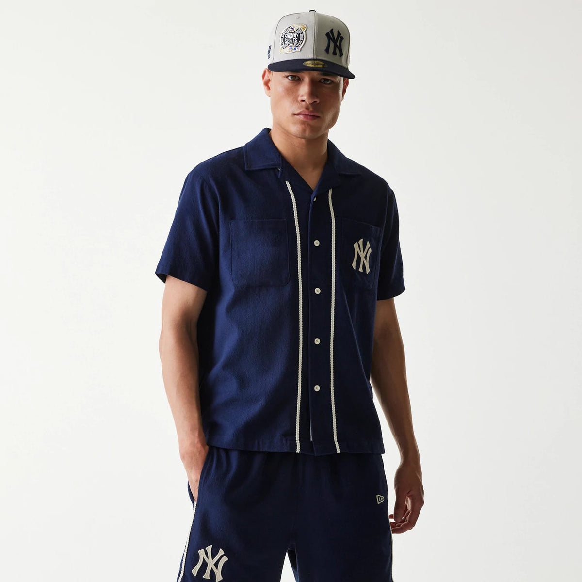 New York Yankees MLB Piping Navy Short Sleeve Shirt-klyvox