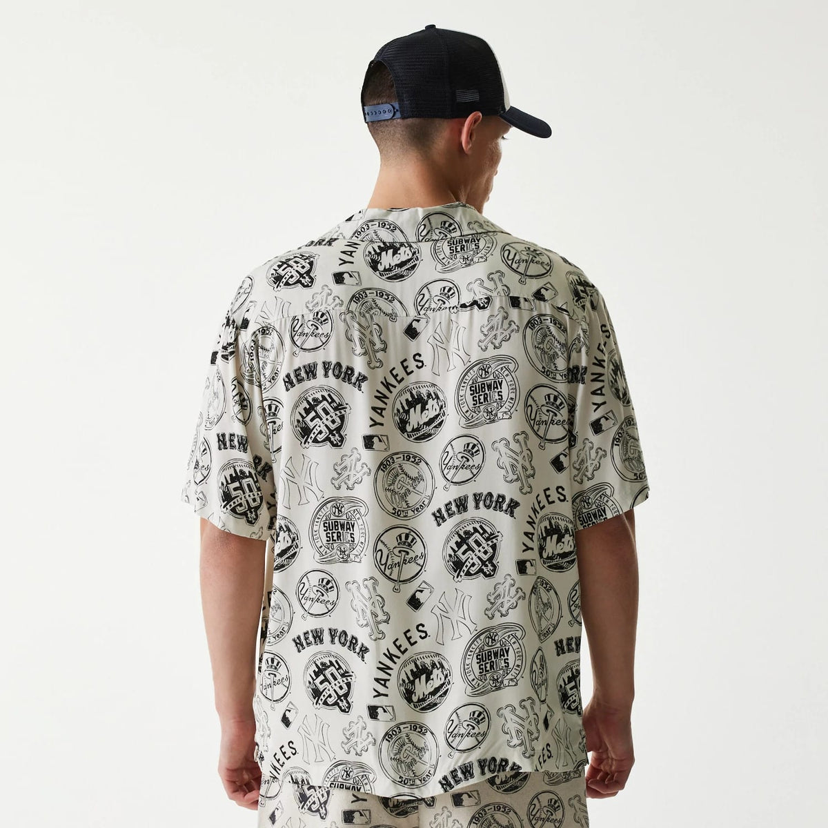 MLB Subway Series All Over Print Open White Short Sleeve Shirt-klyvox