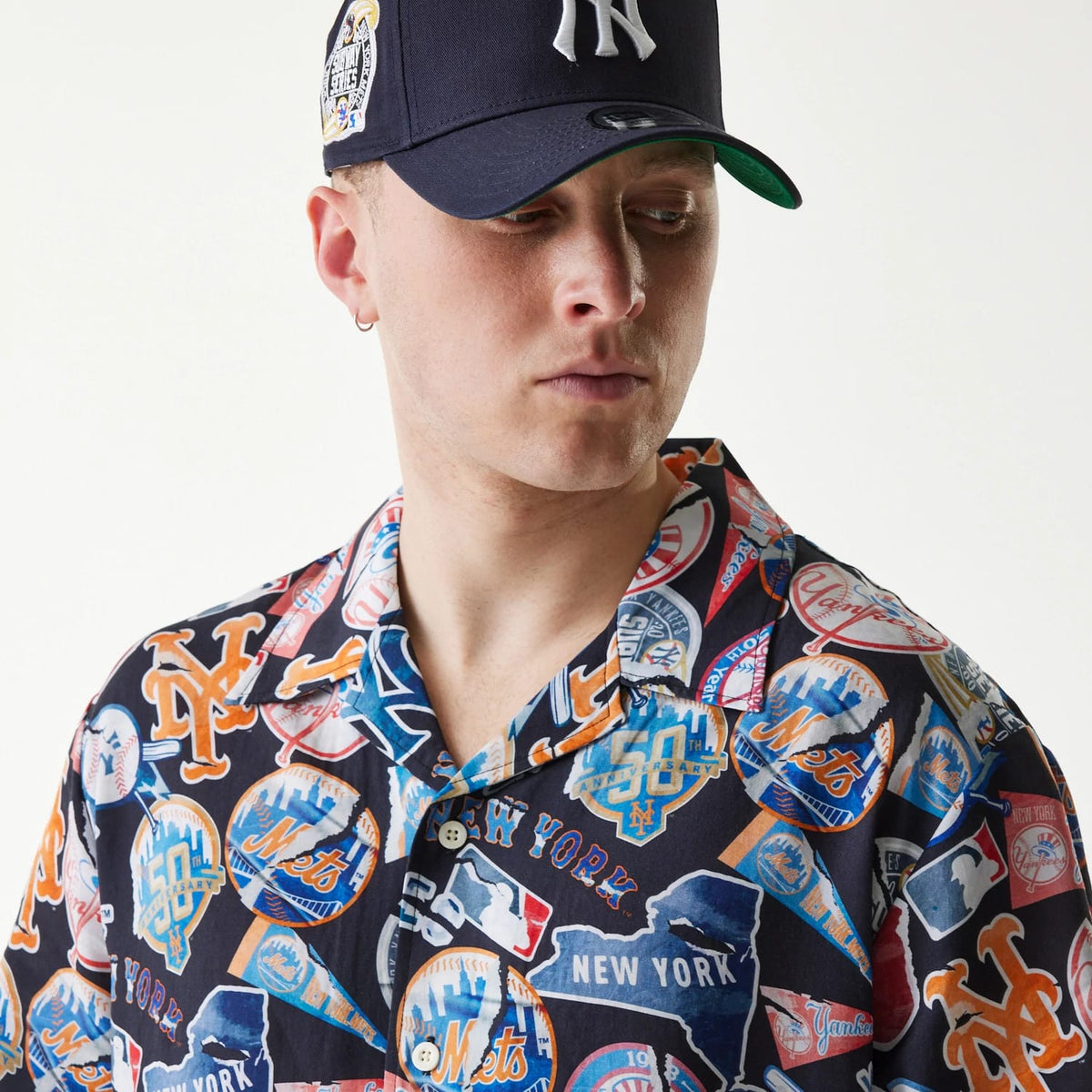 MLB Subway Series All Over Print Navy Short Sleeve Shirt-klyvox