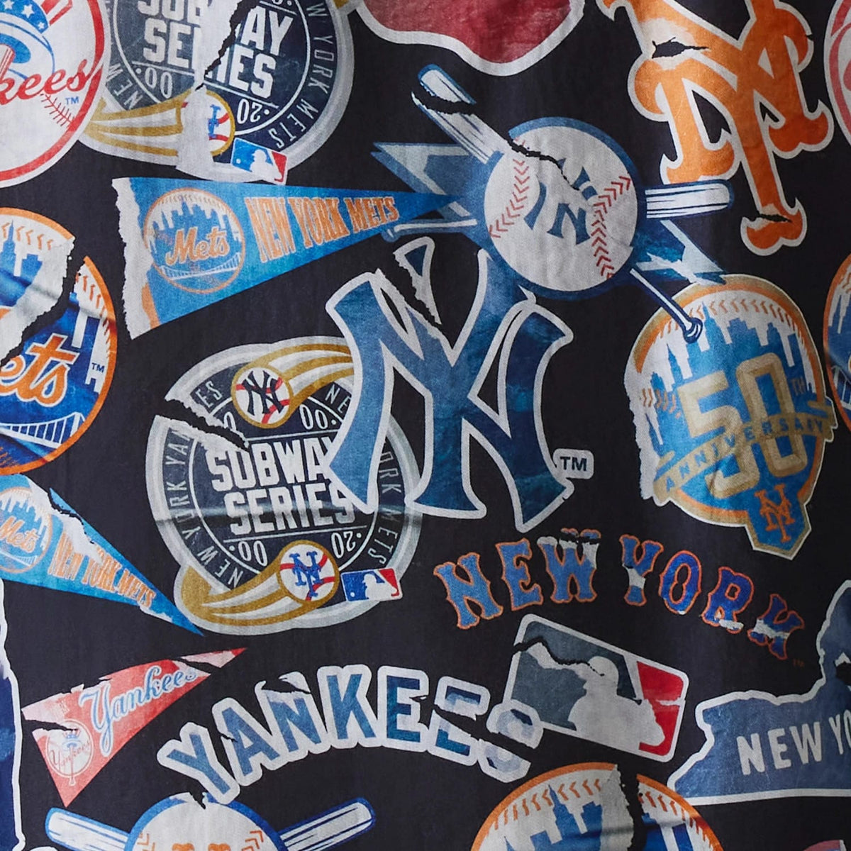 MLB Subway Series All Over Print Navy Short Sleeve Shirt-klyvox