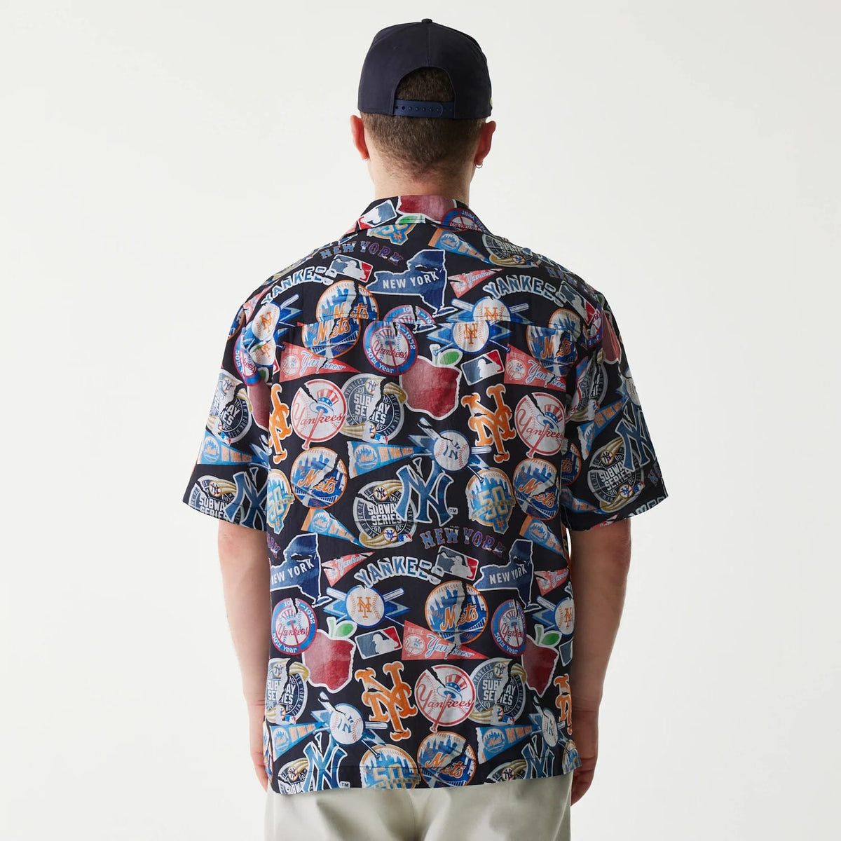 MLB Subway Series All Over Print Navy Short Sleeve Shirt-klyvox