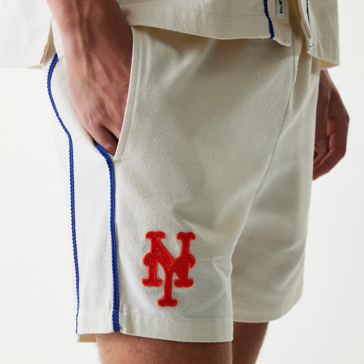 New York Mets MLB Piping Open Cream Shorts-klyvox