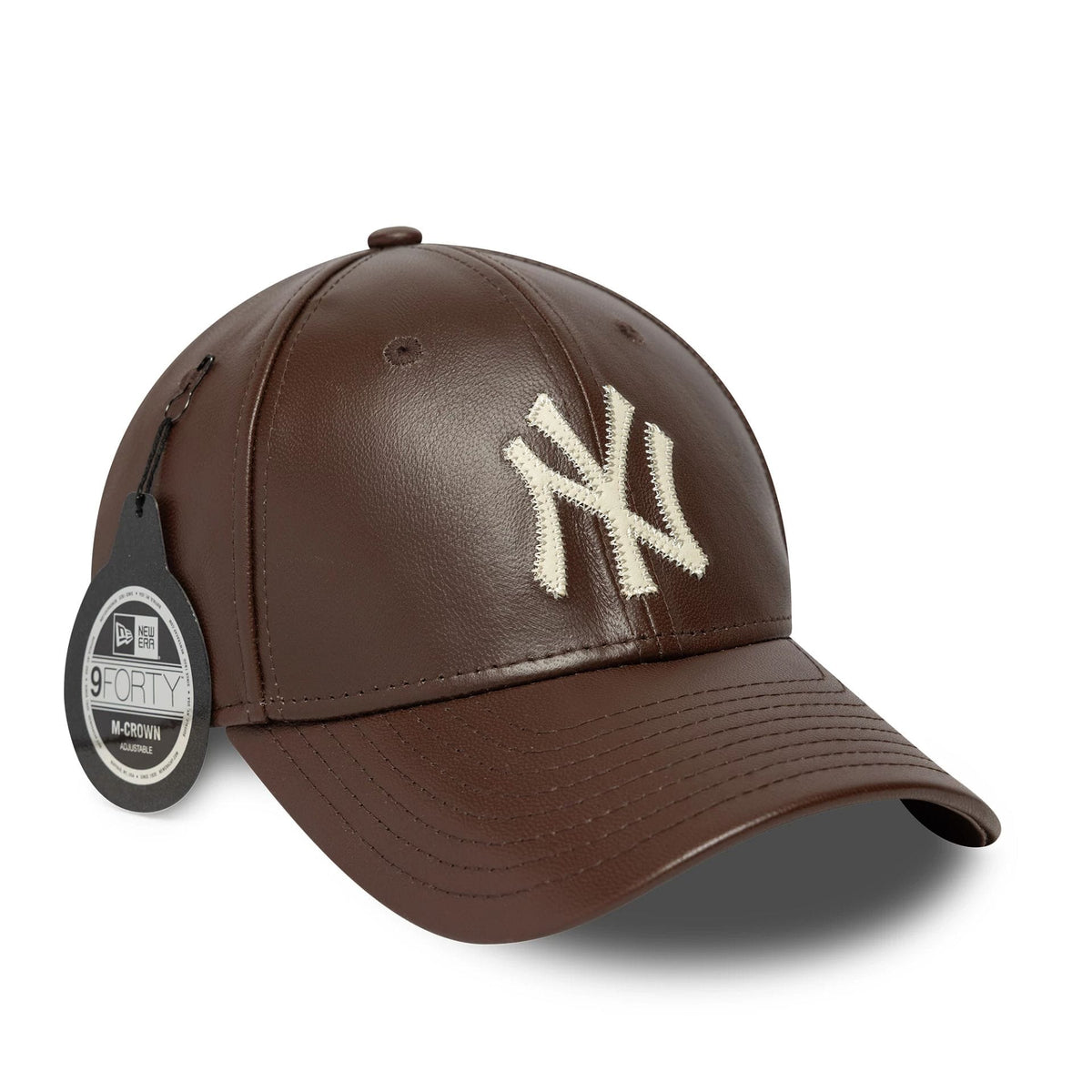 New York Yankees MLB Leather Dark Brown 9FORTY M-Crown Adjustable Cap-klyvox