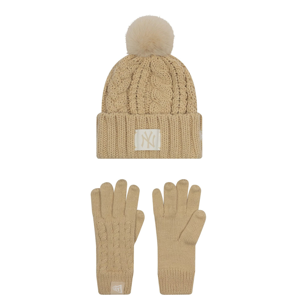 New York Yankees Youth MLB Beige Beanie & Gloves Set-klyvox