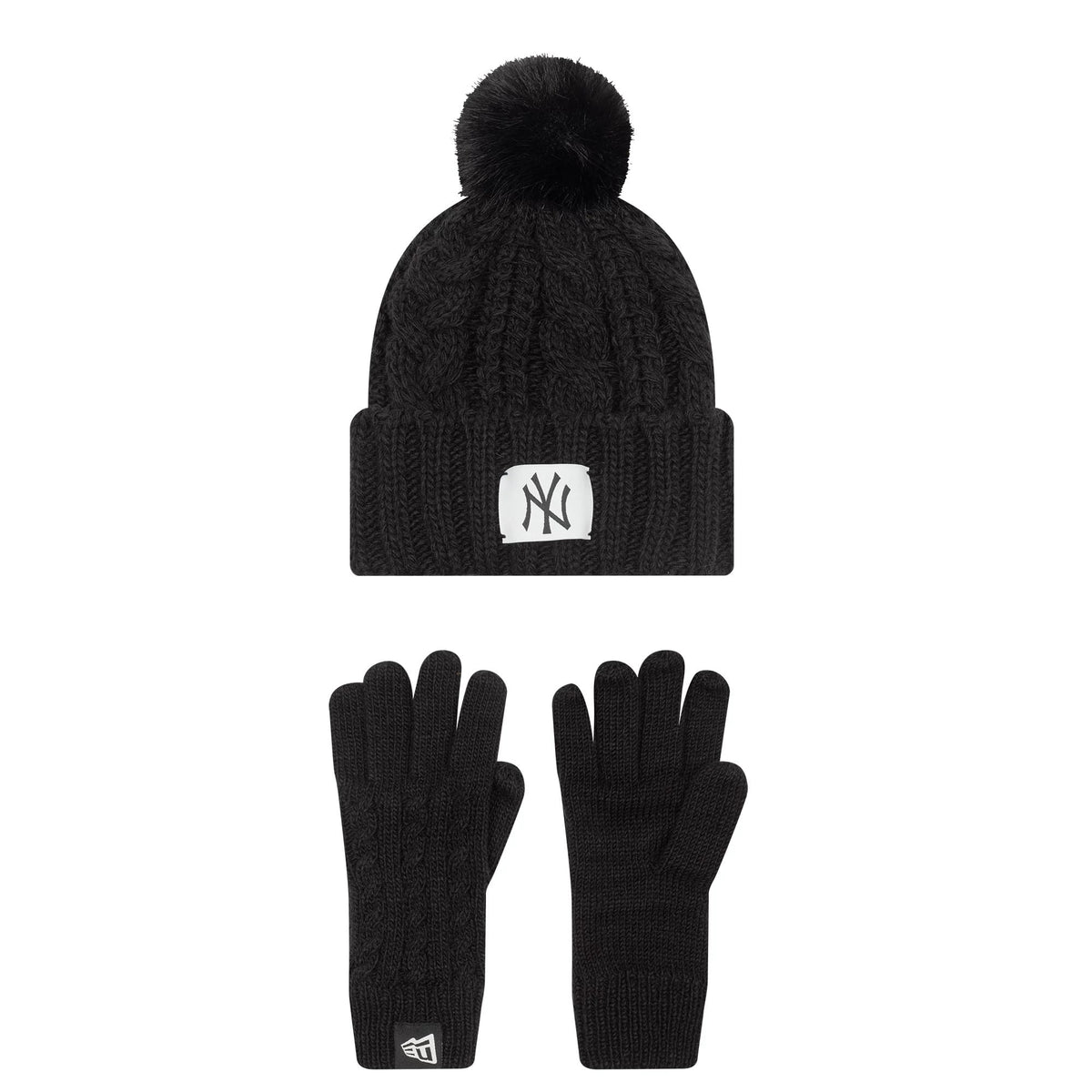 New York Yankees Youth MLB Black Beanie & Gloves Set-klyvox