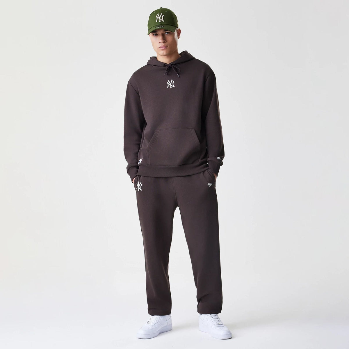 New York Yankees MLB Midi League Essential Dark Brown Oversized Pullover Hoodie-klyvox