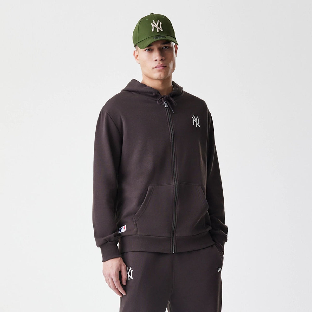 New York Yankees MLB Midi League Essential Dark Brown Full Zip Hoodie-klyvox