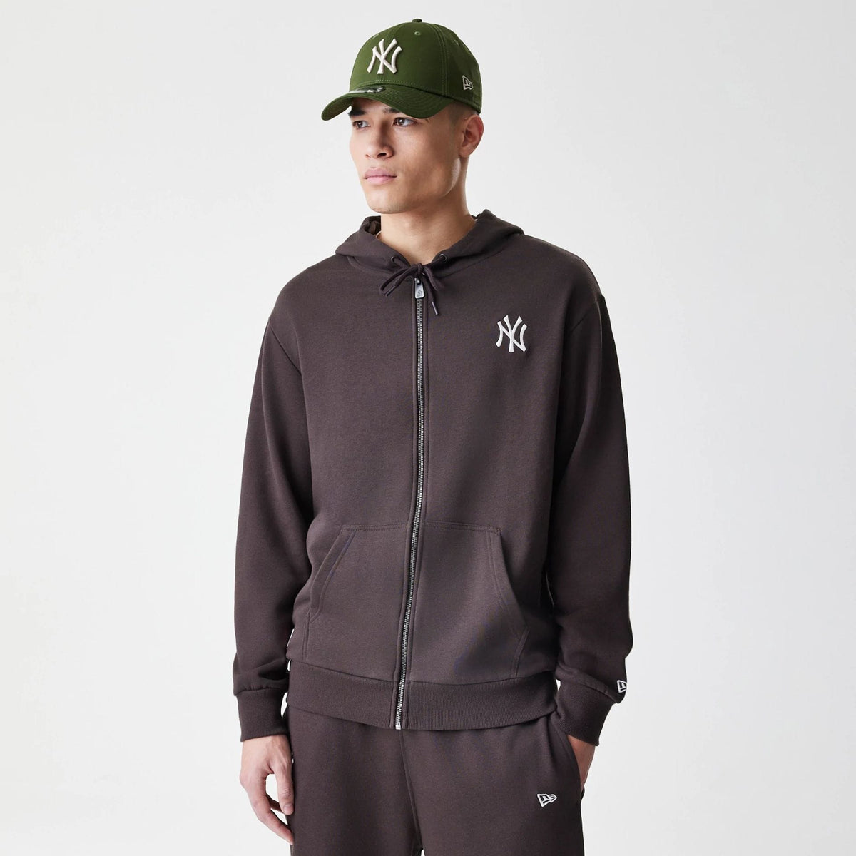 New York Yankees MLB Midi League Essential Dark Brown Full Zip Hoodie-klyvox
