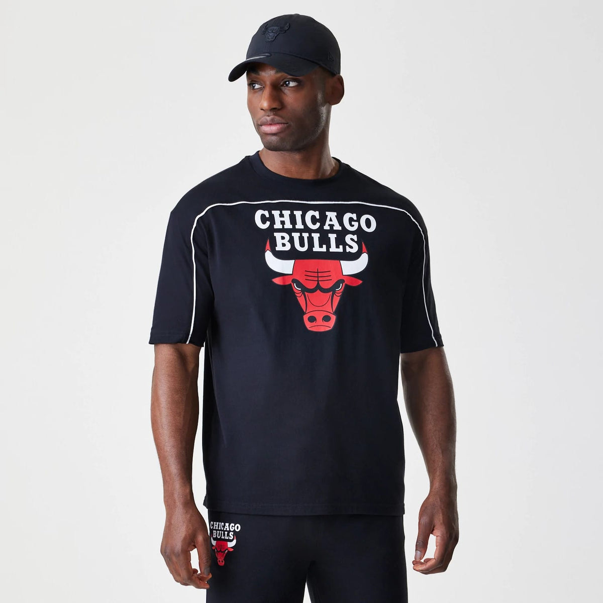 Chicago Bulls NBA Piping Stripe Black Oversized T-Shirt-klyvox