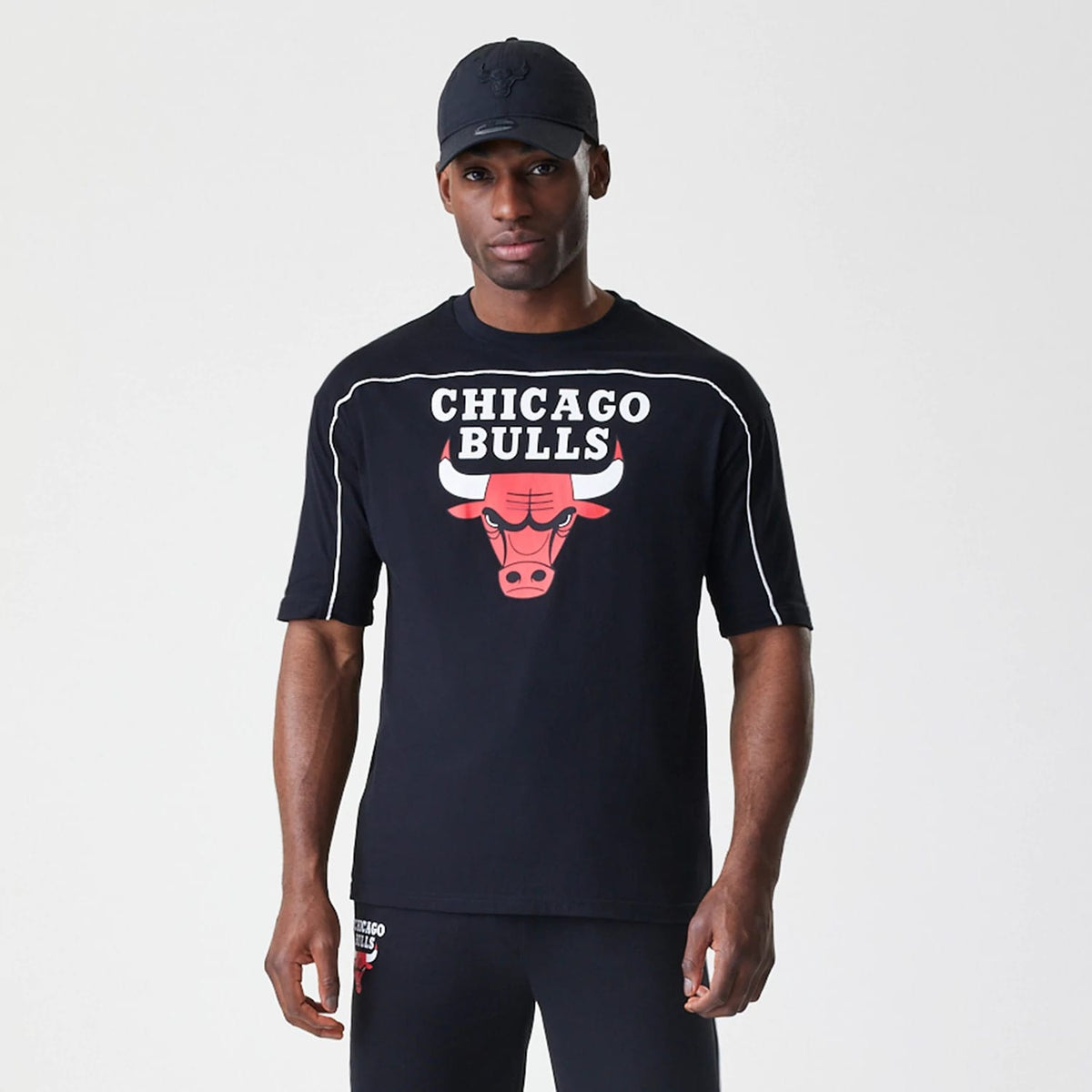 Chicago Bulls NBA Piping Stripe Black Oversized T-Shirt-klyvox