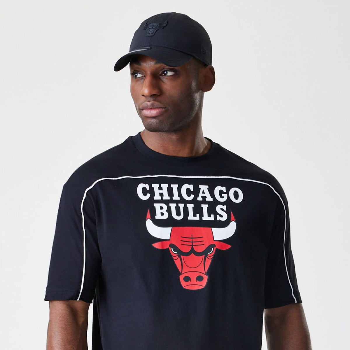 Chicago Bulls NBA Piping Stripe Black Oversized T-Shirt-klyvox