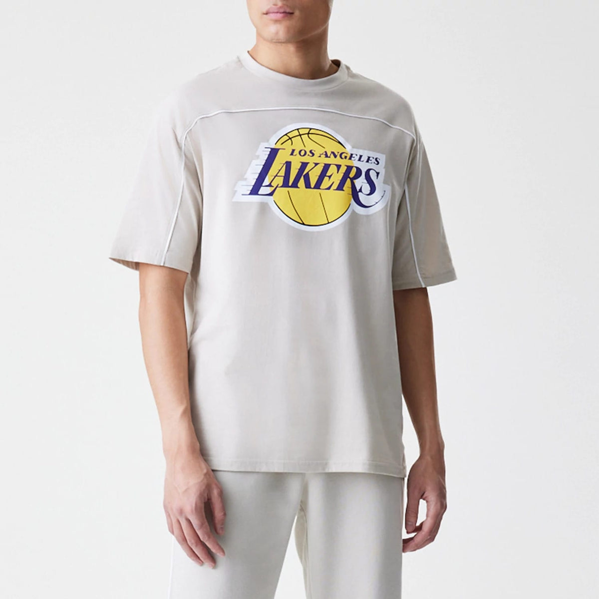 LA Lakers NBA Piping Light Beige Oversized T-Shirt-klyvox