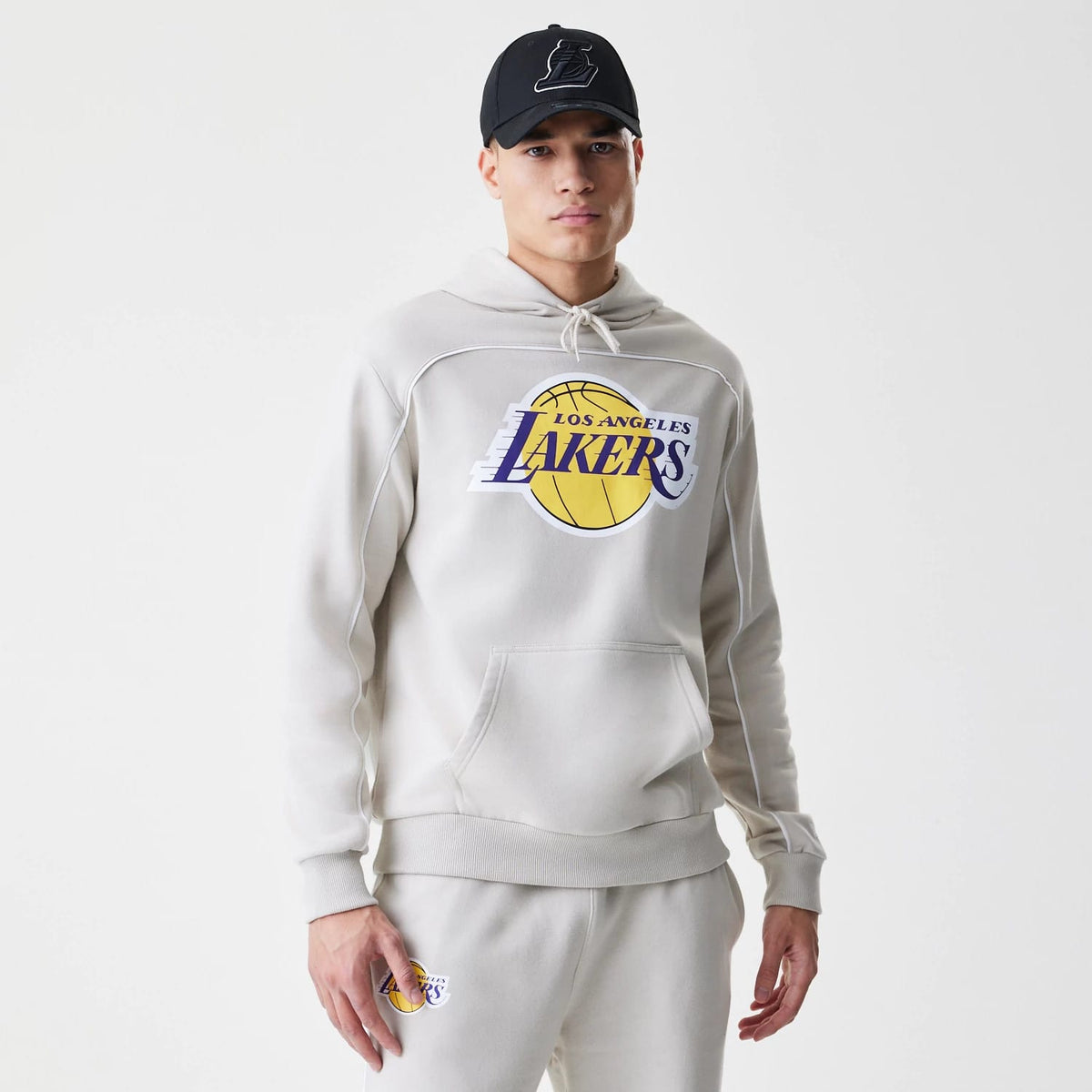 LA Lakers NBA Piping Cream Oversized Pullover Hoodie-klyvox