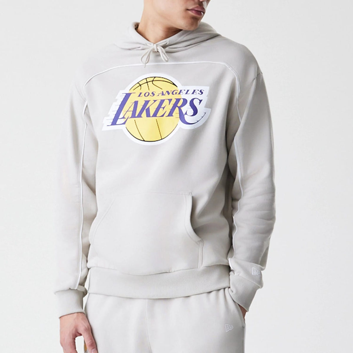 LA Lakers NBA Piping Cream Oversized Pullover Hoodie-klyvox