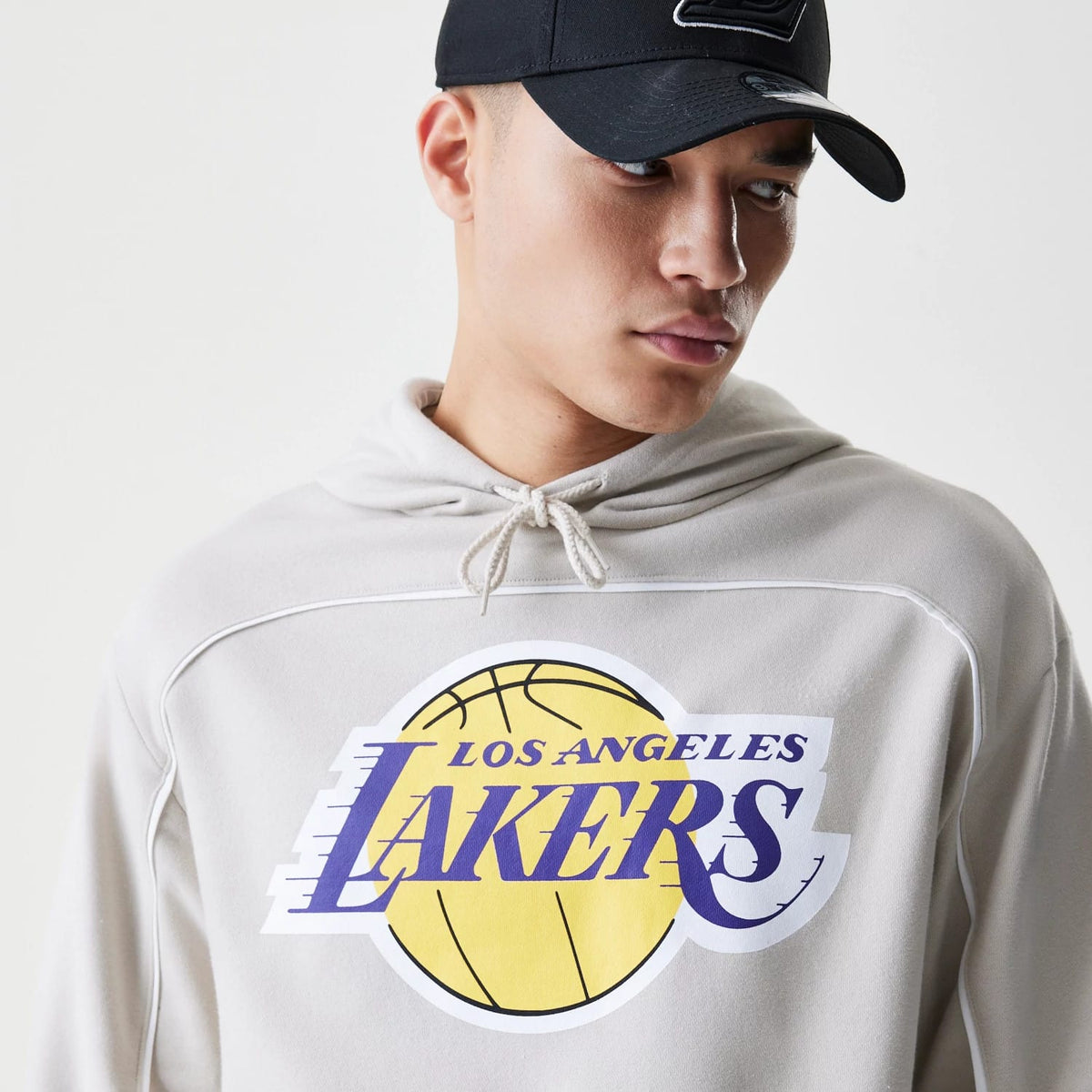LA Lakers NBA Piping Cream Oversized Pullover Hoodie-klyvox