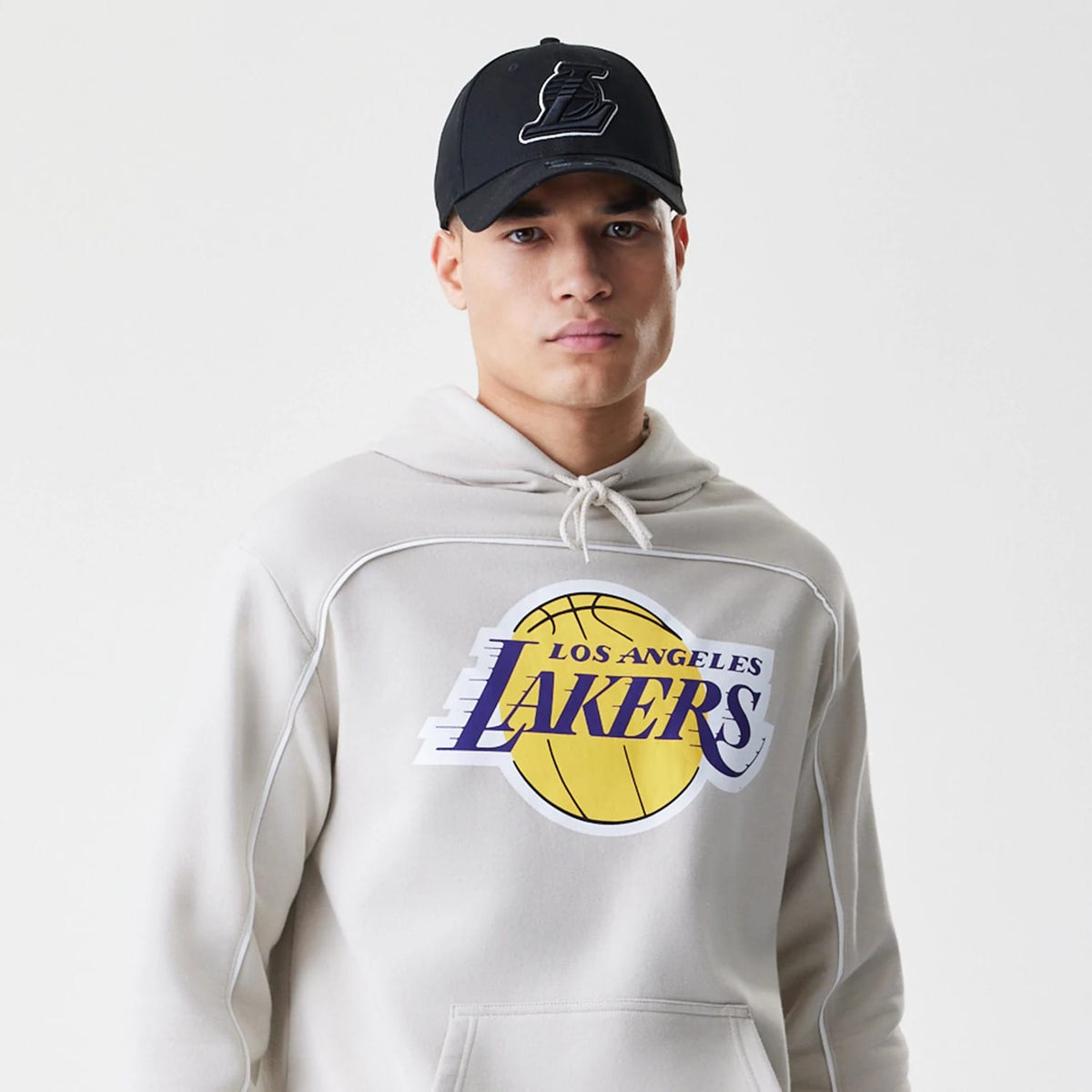 LA Lakers NBA Piping Cream Oversized Pullover Hoodie-klyvox