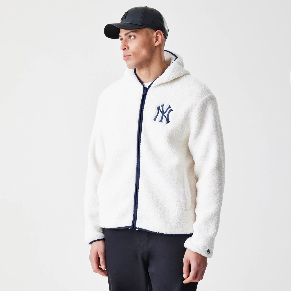 New York Yankees MLB Open White Hooded Sherpa Jacket-klyvox