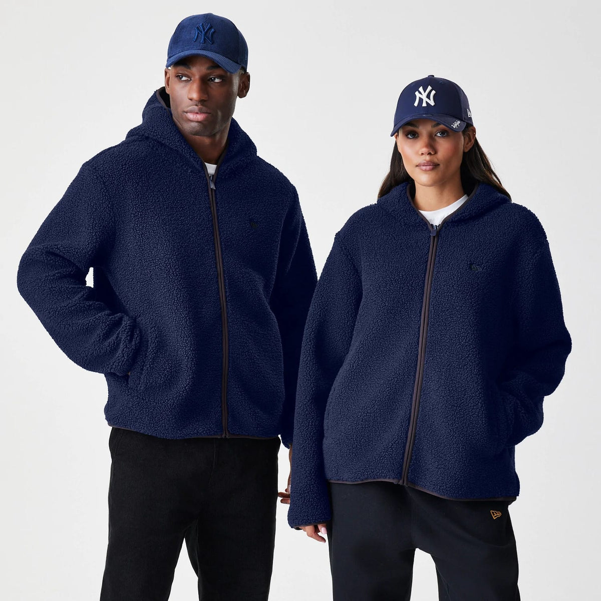 New Era Navy Hooded Sherpa Jacket-klyvox