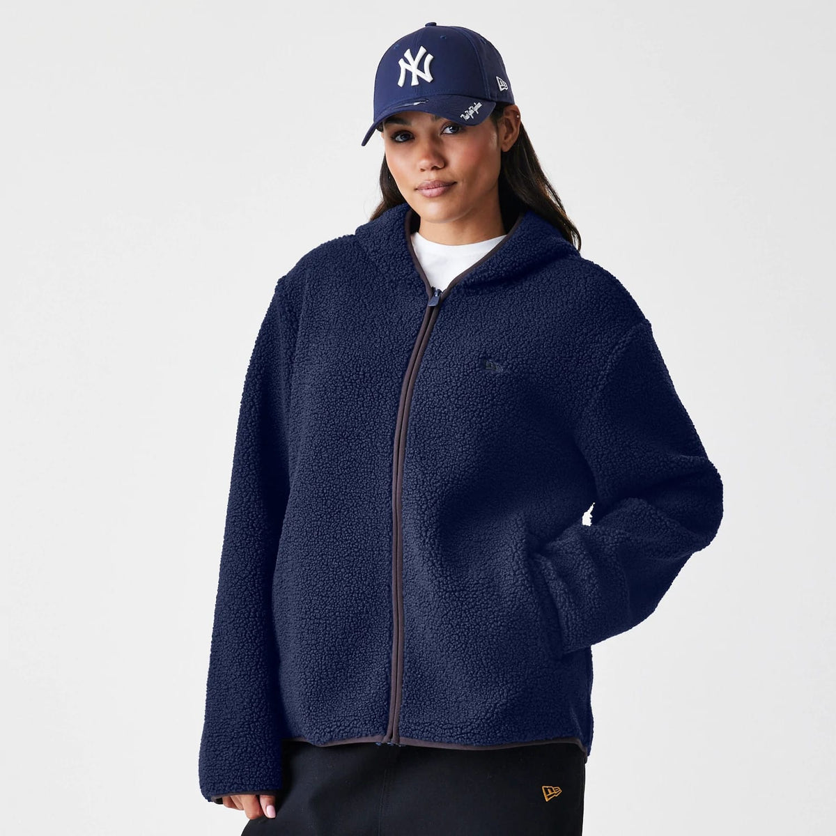 New Era Navy Hooded Sherpa Jacket-klyvox