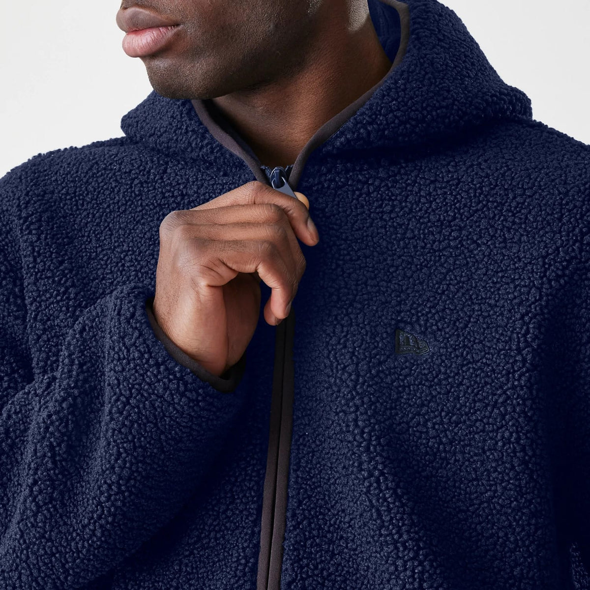 New Era Navy Hooded Sherpa Jacket-klyvox