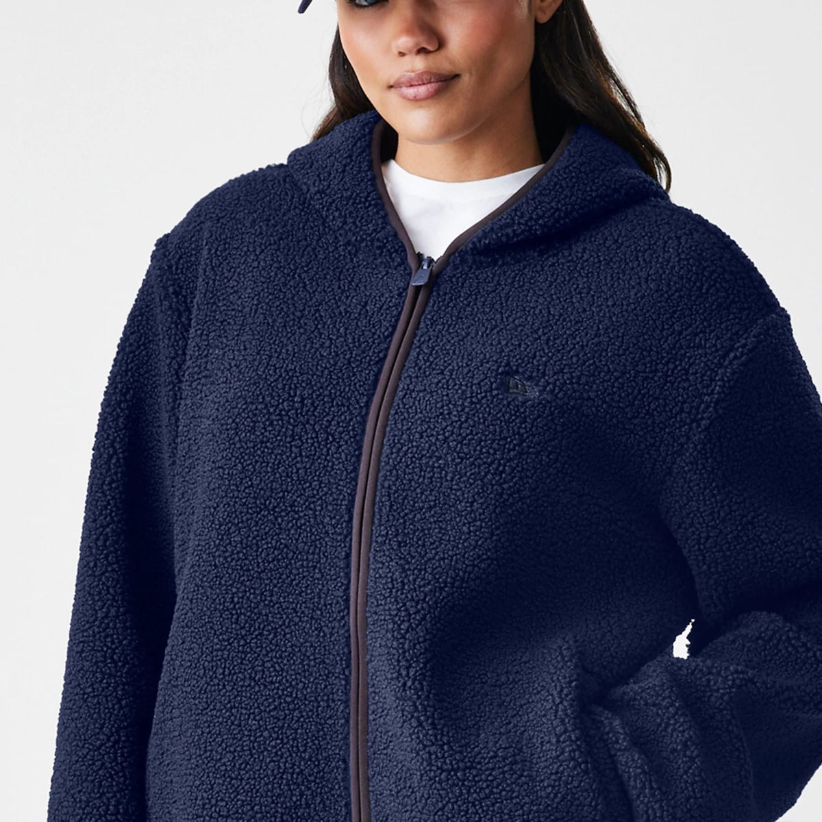 New Era Navy Hooded Sherpa Jacket-klyvox