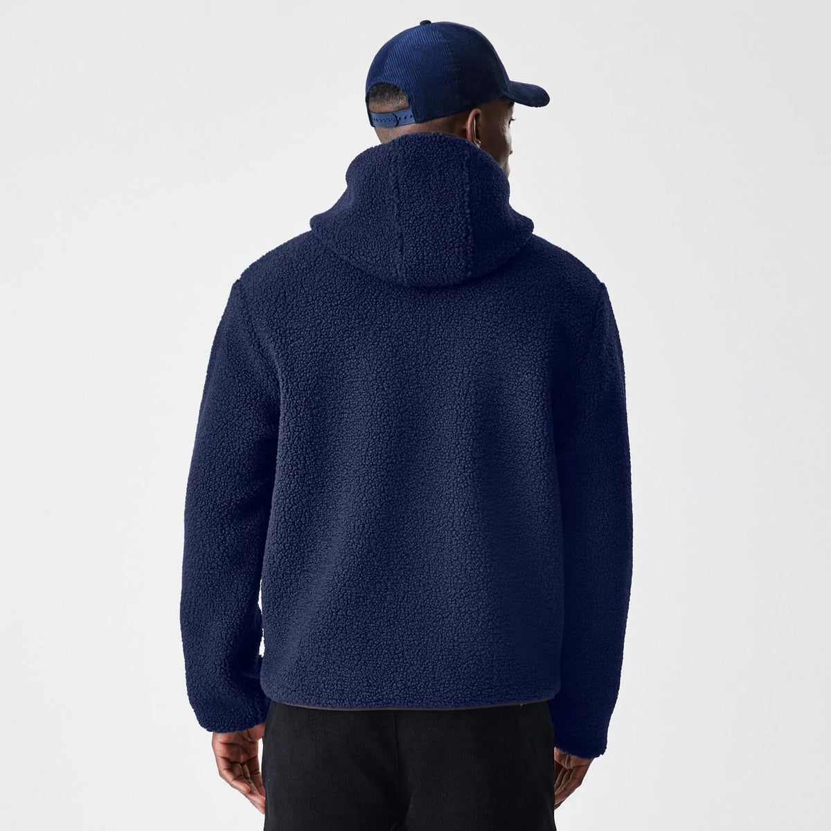 New Era Navy Hooded Sherpa Jacket-klyvox